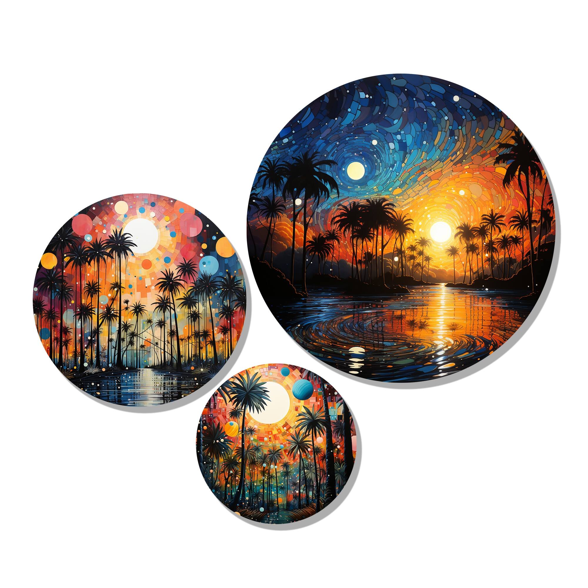 Designart "Palm Trees Colorful Pointillism I" Floral Metal Wall Art